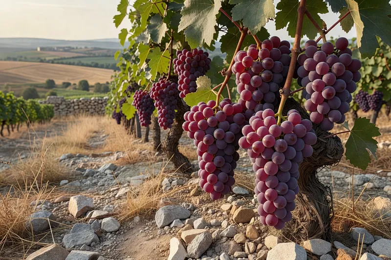 Sol granitique d'un coteau viticole du Forez planté de vigne gamay