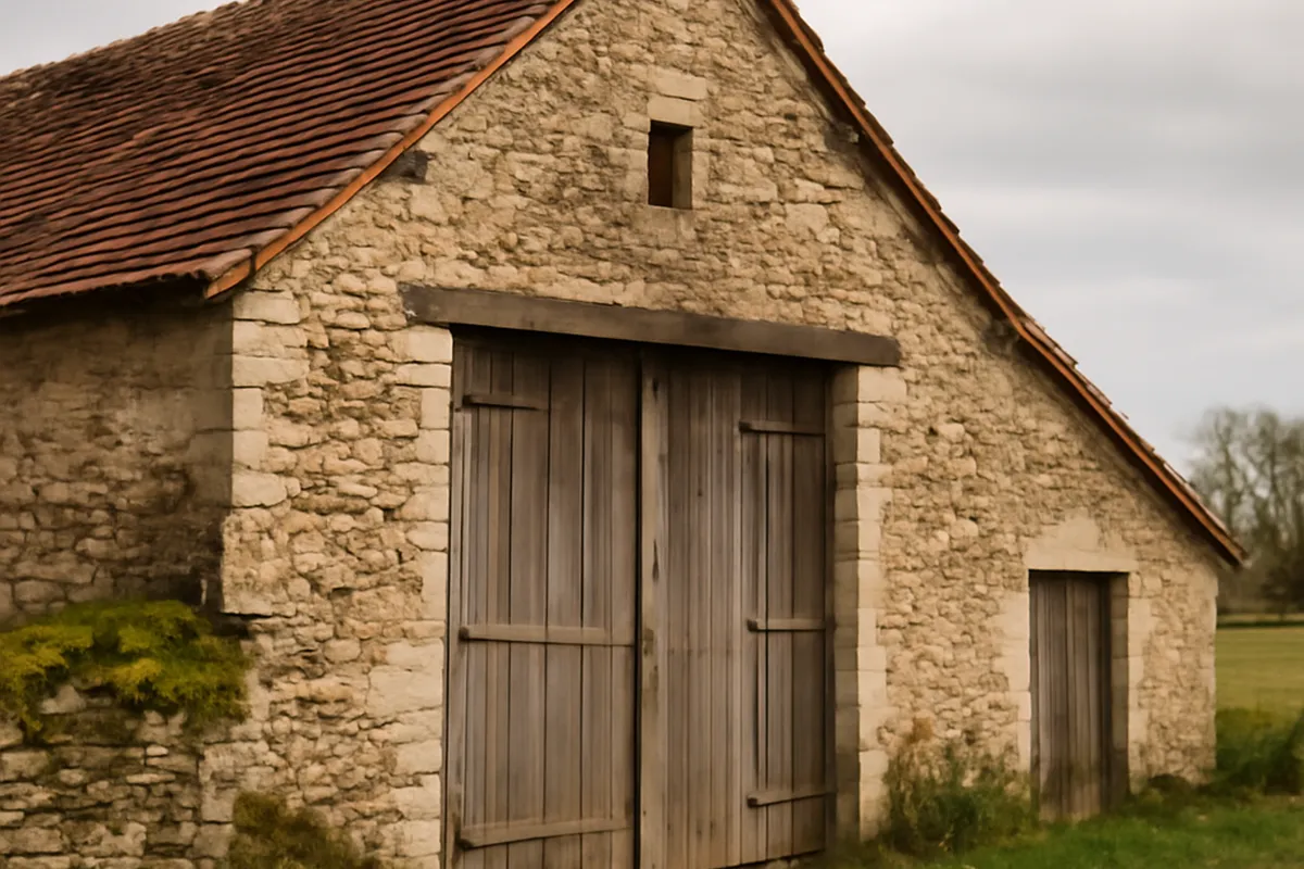Ferme traditionnelle du Forez avec batiments agricoles en pierre