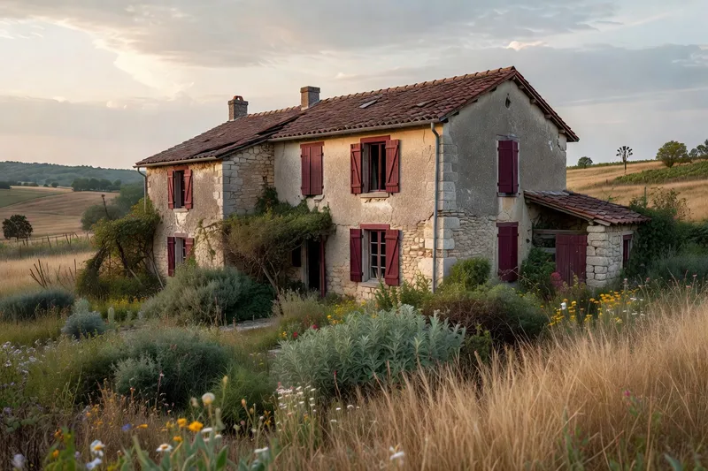 Ferme rurale du Forez partiellement abandonnée témoignant de l'exode agricole du XXe siècle