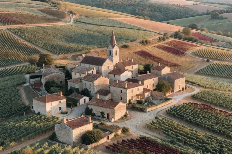 Coteaux viticoles de Pralong en automne pendant la période des vendanges dans le Forez