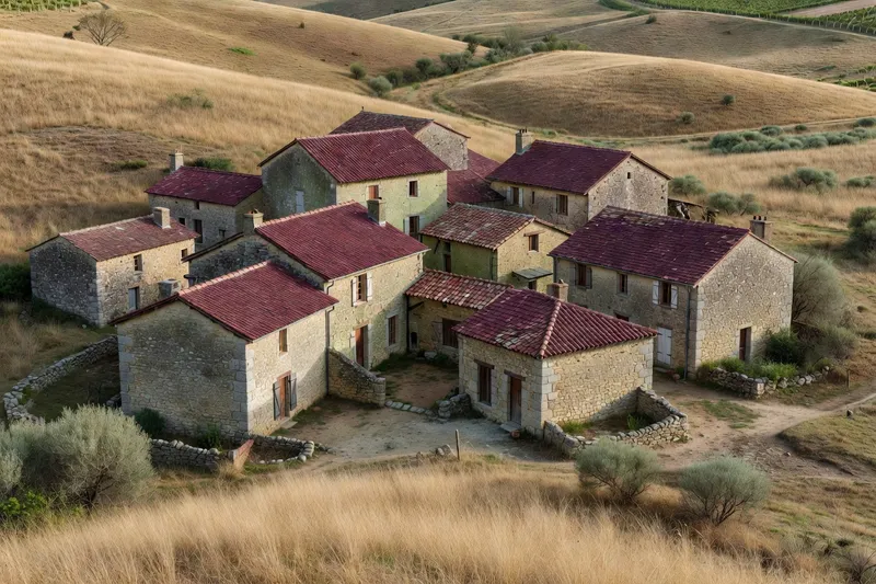 Hameau de La Croix-Blanche avec sa croix de chemin en fer forgé au milieu des vignes de Pralong