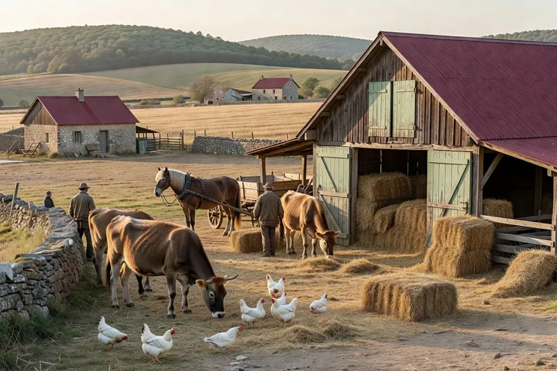 Veillée hivernale traditionnelle réunissant les habitants d'un hameau du Forez